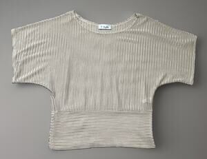 R Marks New York 90s Y2K Open Ribbed Texture Dolman Top Banded Waist Beige Large